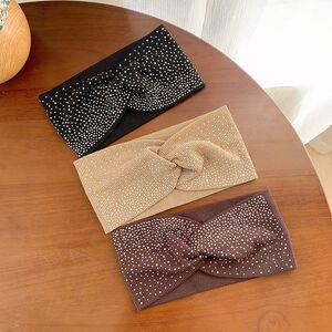 Luxurious Series Daily Solid Color Polyester Rhinestone Hair Bands h5 Picture3