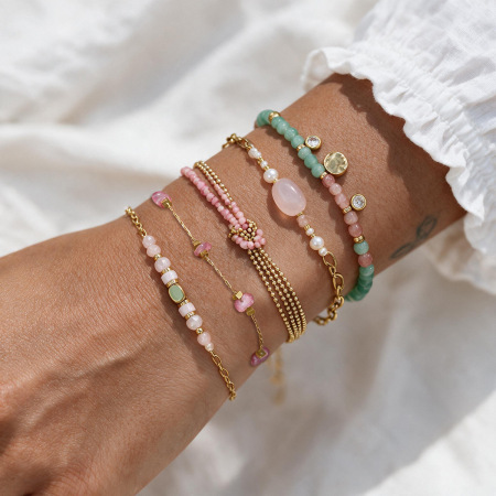 Elegant Beads Natural Stones Gold Color Women's Charm Bracelets