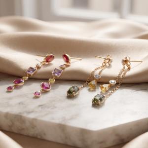 Luxurious Series Clover Geometric Shape Stainless Steel Waterproof Gold Color Zircon Women's Dangle Earrings h5 Picture2