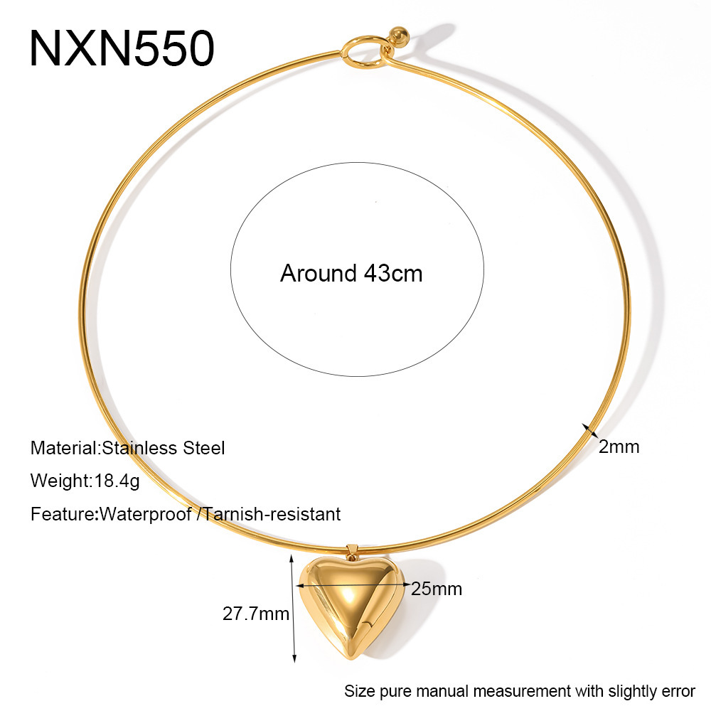 Romantic Series Daily Geometric Shape Stainless Steel Waterproof   Gold Color  Zircon Women's Chokers 