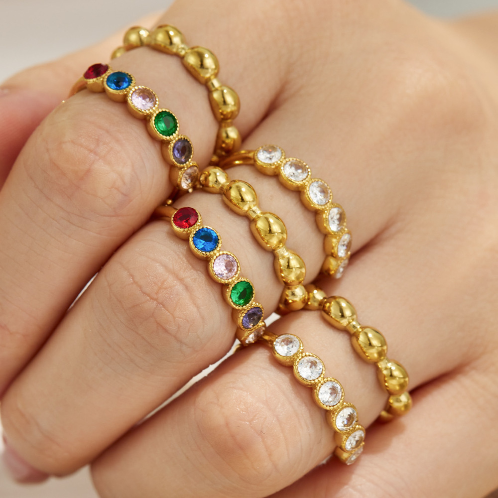 Simple Series Stainless Steel Waterproof Gold Color Zircon Women's Gemstone Rings Picture3