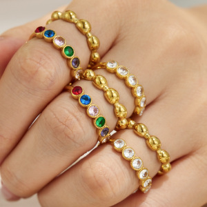 Simple Series Stainless Steel Waterproof Gold Color Zircon Women's Gemstone Rings h5 Picture3