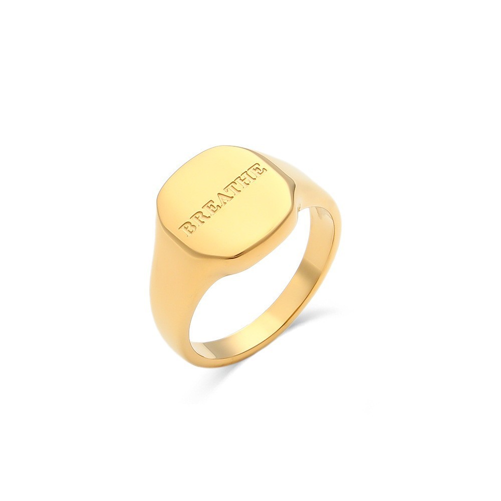 Simple Series Daily Letter Irregular Shape Stainless Steel Waterproof   Gold Color  Signet Rings Picture4