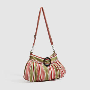 Borsa A Tracolla Da Donna In Poliestere Con Stampa A Righe Multicolore, Stile Chic Parigino. h5 Immagine2