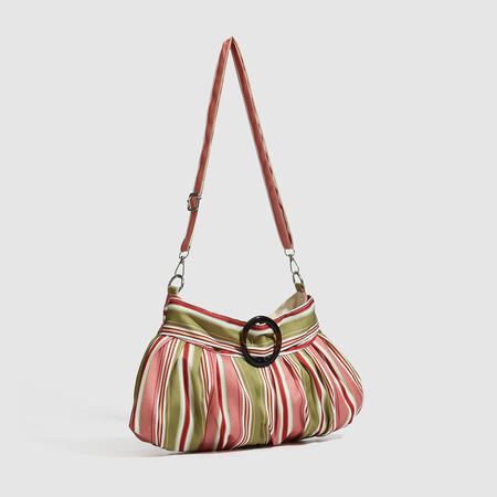 Borsa a tracolla da donna in poliestere con stampa a righe multicolore, stile chic parigino. 2