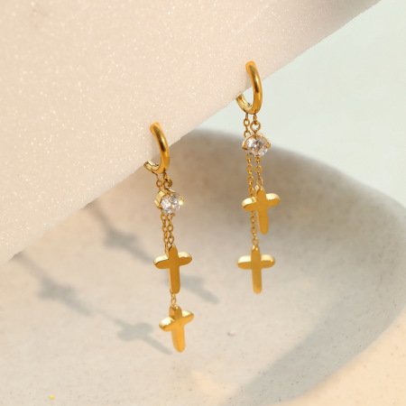 Simple Series Daily Cross Stainless Steel Waterproof Women's Drop Earrings 2