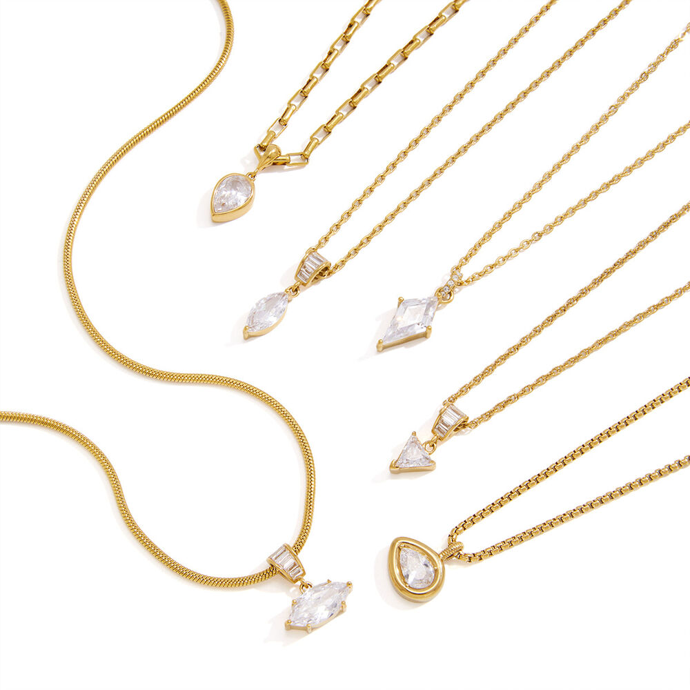 Simple Droplet Shape Stainless Steel Waterproof Gold Color Zircon Women's Pendant Necklaces Picture4