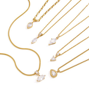 Simple Droplet Shape Stainless Steel Waterproof Gold Color Zircon Women's Pendant Necklaces h5 Picture4