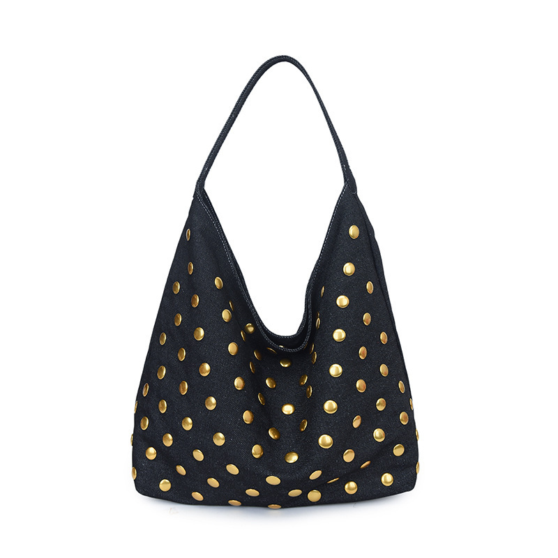 Casual Style Metal Hardware Studded Solid Color Rivet Cotton Women's Square Shoulder Bags 