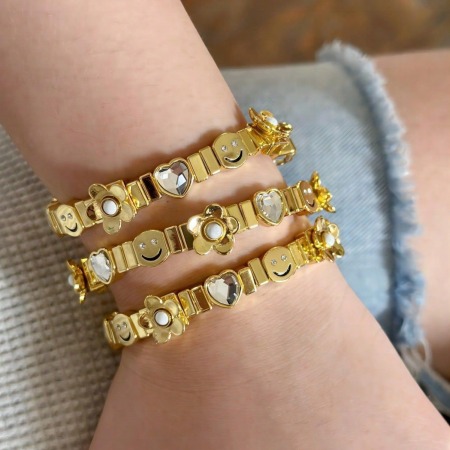 Luxurious Series Daily Heart Smiling Face Alloy   Gold Color  Women's Bracelets Sets