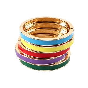 Simple Series Daily Solid Color Lines Dripping Enamel Alloy Gold Color Women's Bangles h5 Picture5