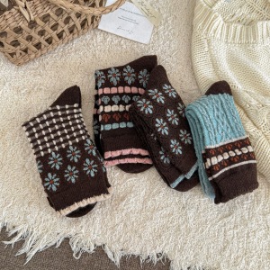 Ethnic Style Stripes Plaid Color Block Color Clash Small Floral Wool Mid-Calf Socks h5 Picture2