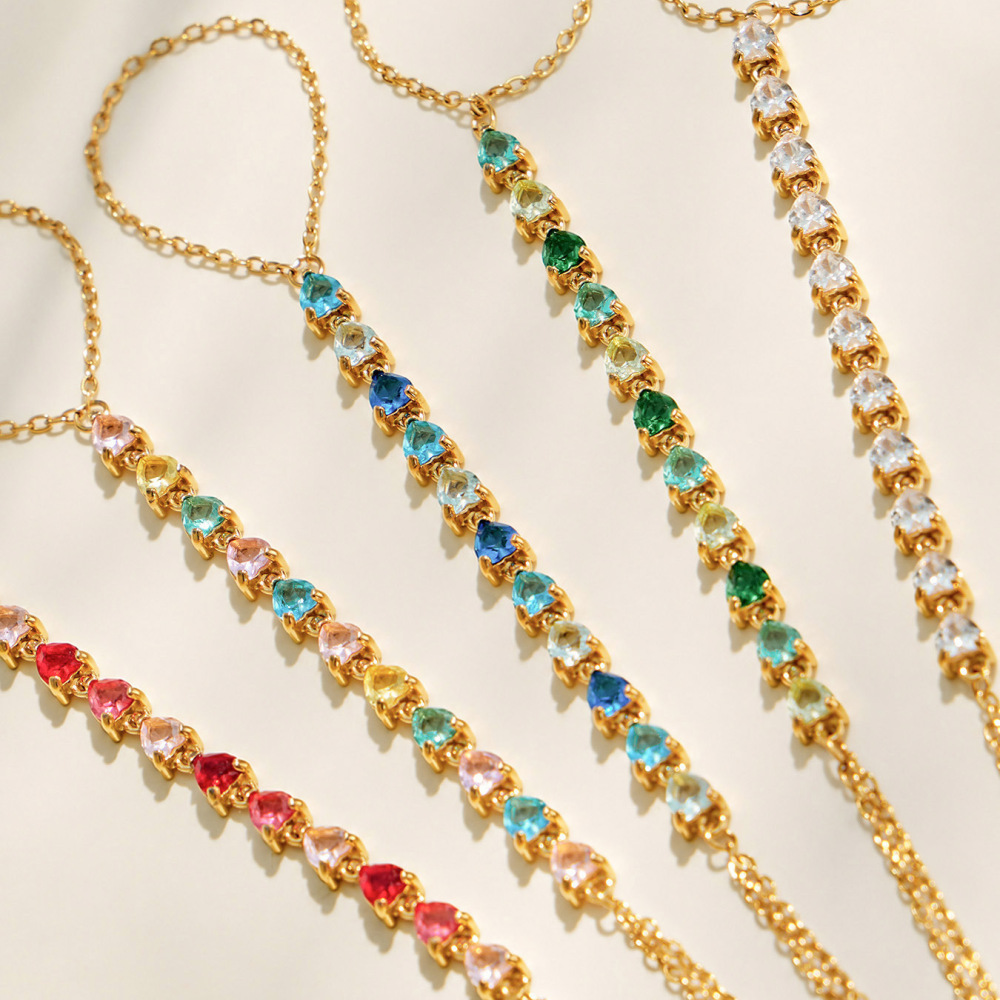 Luxurious Series Heart Stainless Steel Waterproof Gold Color Zircon Women's Hand Chain h5Picture3