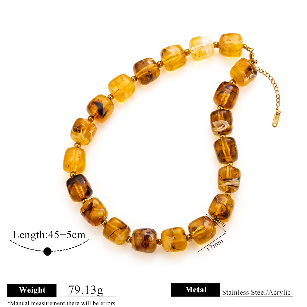 Simple Series Retro Beads Gradient Color Geometric Shape Acrylic   Gold Color  Women's Beaded Necklaces 
