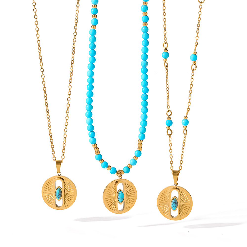 Romantic Series Bohemian Geometric Shape Stainless Steel Waterproof   Gold Color  Women's Pendant Necklaces Picture4