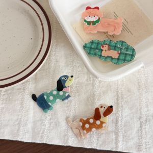 Simple Series Cute Animal Christmas Plaid Polka Dots Mixed Color Dachshund Acetate Hair Clips h5 Picture4