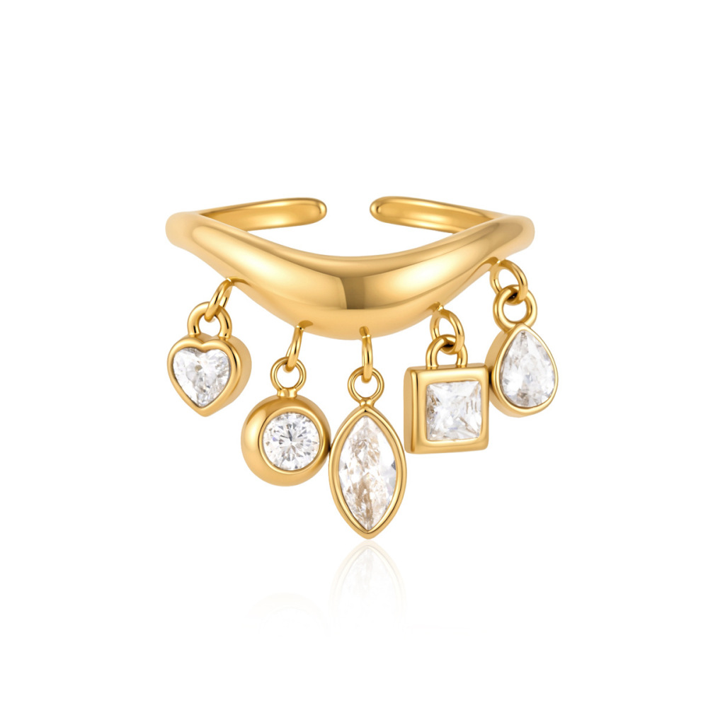 Luxurious Series Daily Droplet Irregular Shape Stainless Steel Waterproof Gold Color Zircon Women's Gemstone Rings Picture5
