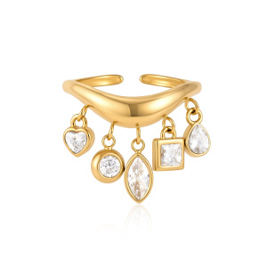 Luxurious Series Daily Droplet Irregular Shape Stainless Steel Waterproof Gold Color Zircon Women's Gemstone Rings h5 Picture5