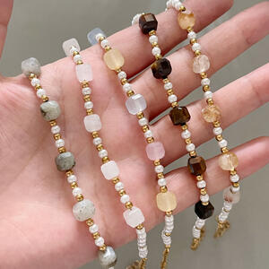 Bracelets De Perles Rétro Simples, Dégradé De Couleurs, Pierres Naturelles, Couleur Or, Pour Femmes h5 Image2