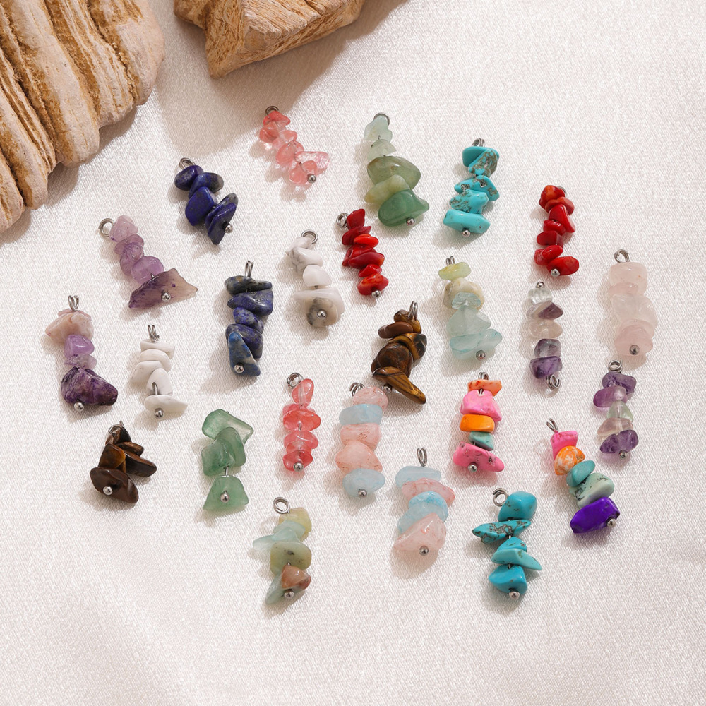Romantic Series Diy Irregular Shape Gradient Color Natural Stones Gold Color Women's Pendants h5Picture4