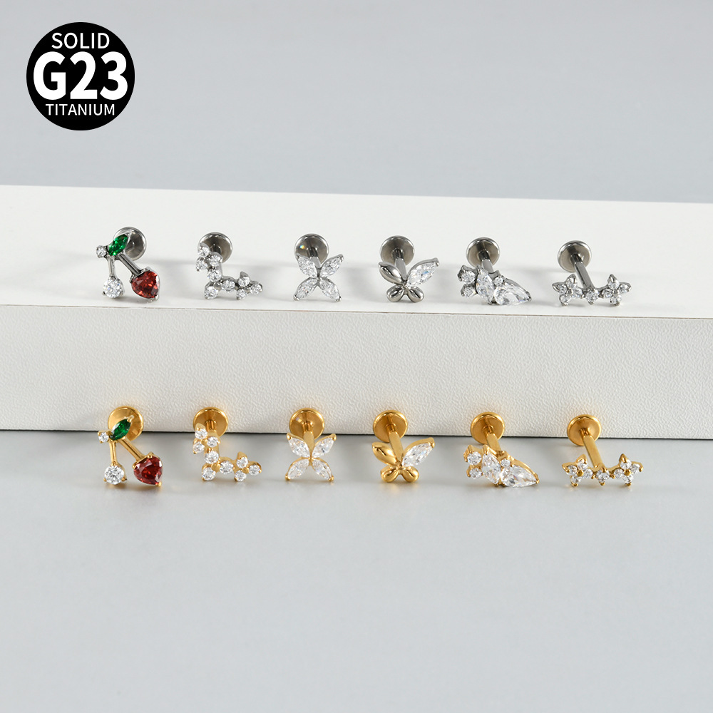Simple Series Daily Irregular Shape Cherry Stainless Steel Waterproof   Gold Color  Zircon Women's Piercing Earrings Picture3