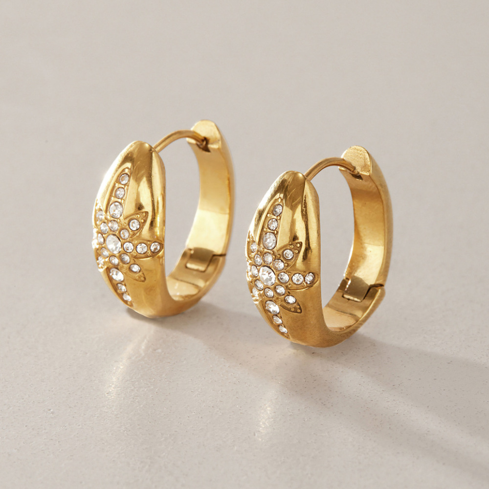 Luxurious Series Retro Irregular Shape Stainless Steel Waterproof   Gold Color  Zircon Women's Stud Earrings Picture4