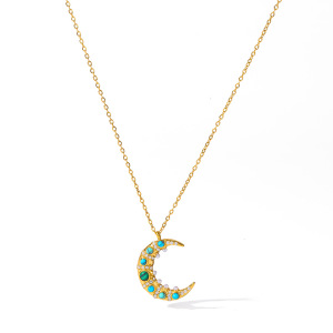Romantic Series Casual Moon Stainless Steel Waterproof Gold Color Women's Pendant Necklaces h5 Picture4