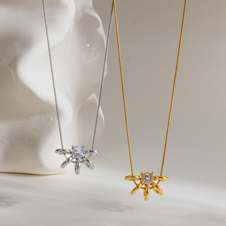 Hollowed-Out Stainless Steel Waterproof Gold Color Zircom Women's Pendant Necklaces 2