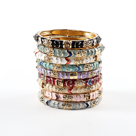 Braccialetti Da Donna In Lega Color Oro, Serie Classic, Eleganti, Con Fiori In Colori Misti. 2