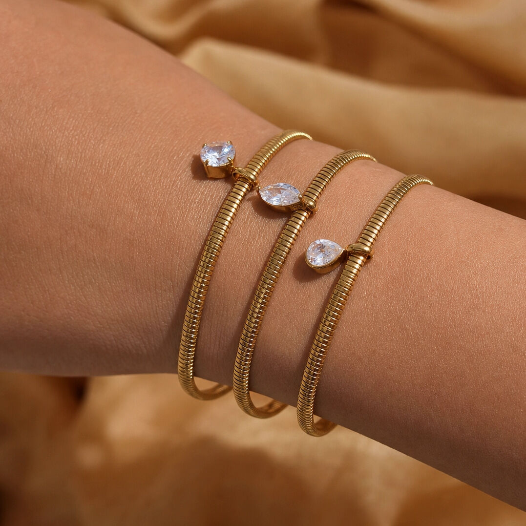 Simple Droplet Stainless Steel Waterproof Gold Color Women's Charm Bracelets h5 Picture3