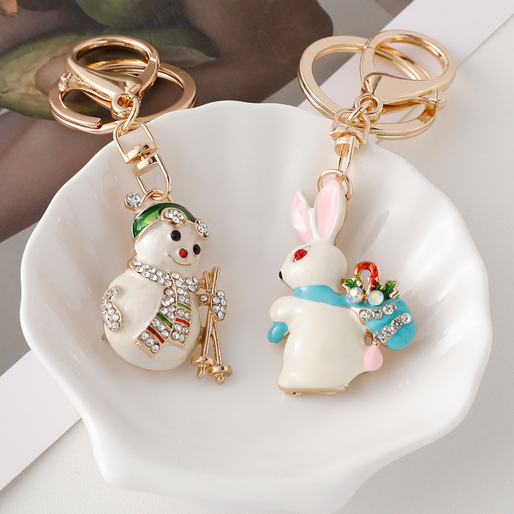 Simple Series Cute Animal Christmas Alloy Rhinestone Keychain h5Picture2