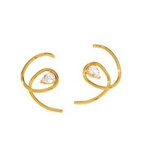 Simple Series Daily Droplet Lines Stainless Steel Waterproof   Gold Color  Zircon Women's Stud Earrings h5 Picture5