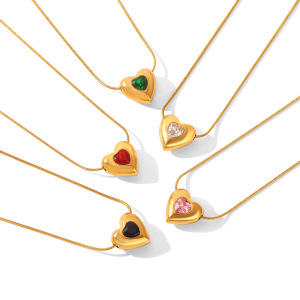 Simple Series Daily Heart Stainless Steel Waterproof Gold Color Zircon Women's Pendant Necklaces h5 Picture3