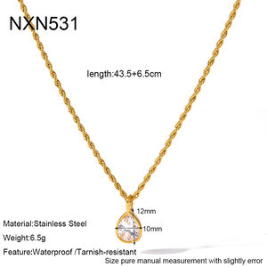 Simple Droplet Ellipse Shape Stainless Steel Waterproof Gold Color Zircon Women's Pendant Necklaces h5