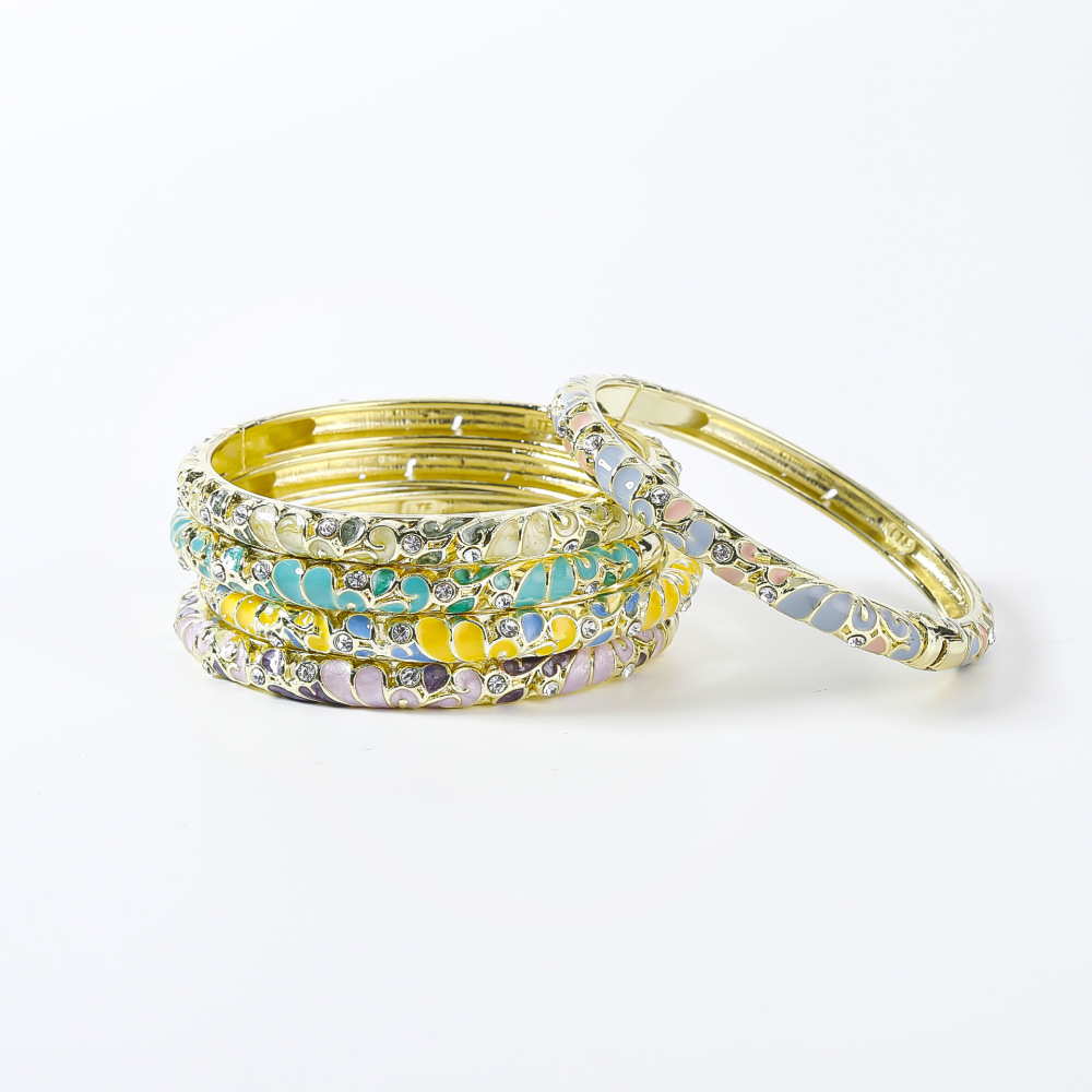 Romantic Series Retro Flower Mixed Color Butterfly Alloy Gold Color  Women's Bangles Picture2