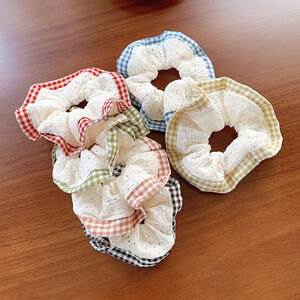 Simple Series Sweet Flower Plaid Polka Dots Polyester Scrunchies h5 Picture2