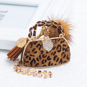Simple Series Retro Heart Leopard Print Tassel Chain Alloy Rhinestone Keychain h5 Picture2