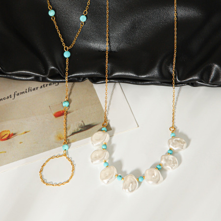 Simple Series Daily Irregular Shape Mixed Color Stainless Steel Waterproof   Gold Color  Women's Beaded Necklaces