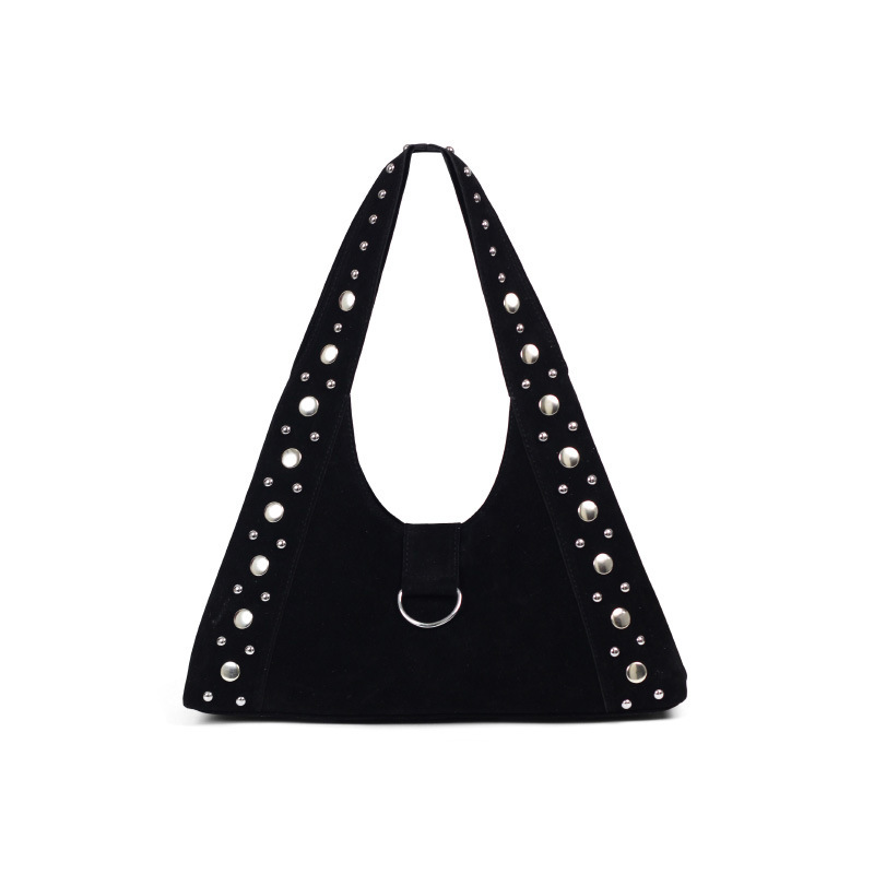 Casual Style Metal Hardware Studded Solid Color Rivet Suede Women's Underarm Shoulder Bags 