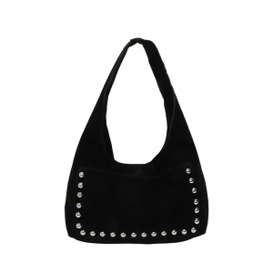 Casual Style Studded Solid Color Rivet Suede Women's Round Shoulder Bags h5