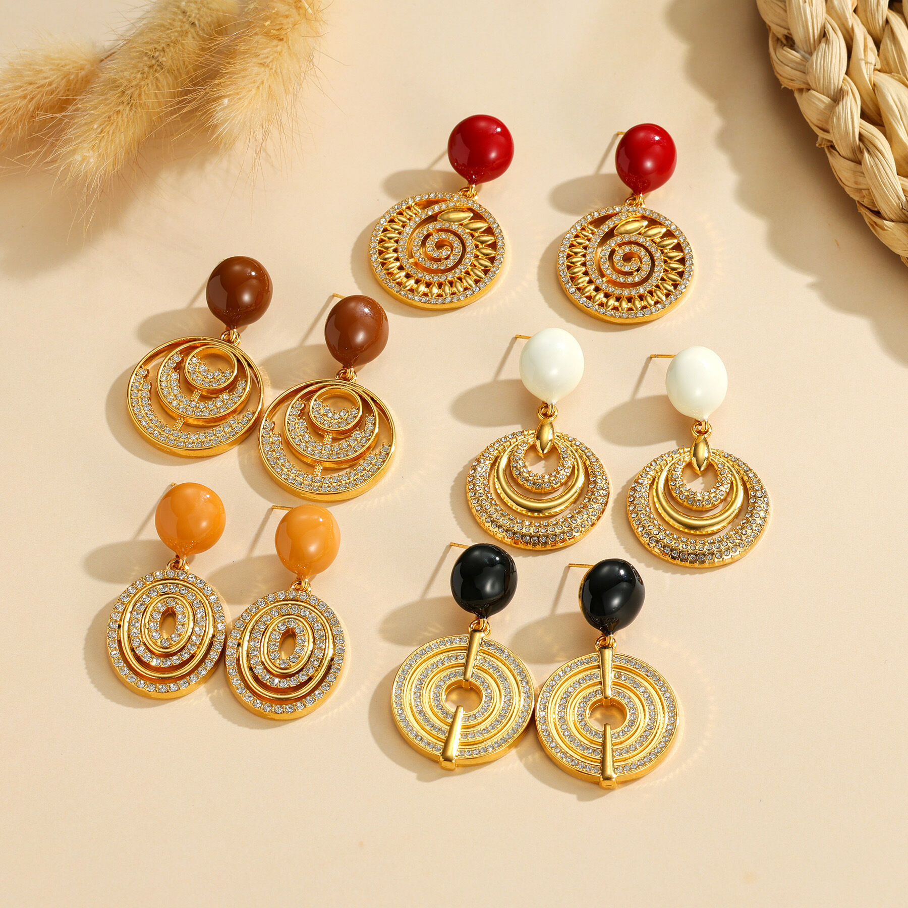 Luxurious Series Retro Circle Stainless Steel Waterproof   Gold Color  Women's Drop Earrings