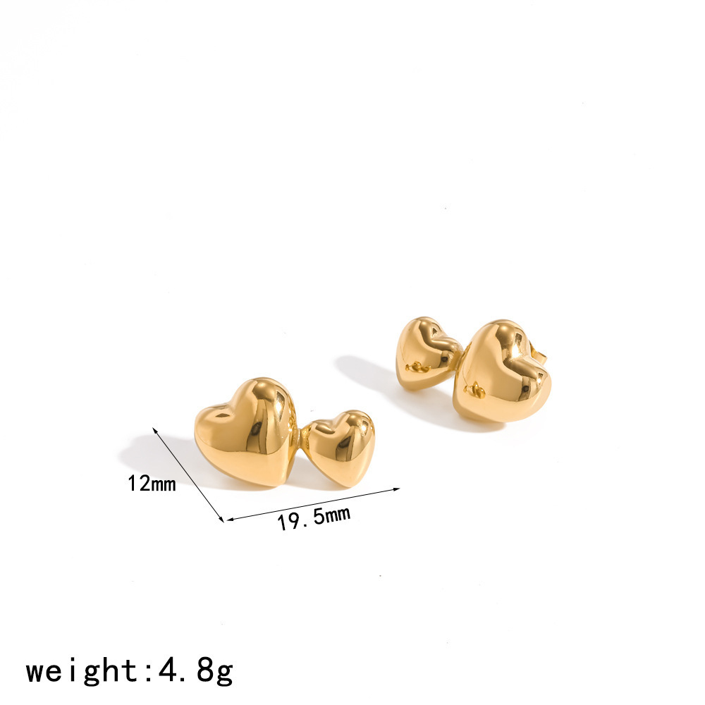 Simple Heart Star Shape Stainless Steel Waterproof Gold Color Rhinestone Women's Stud Earrings 