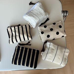 Simple Series Daily Stripe Polka Dots Mixed Color Canvas Makeup Bags h5 Picture2