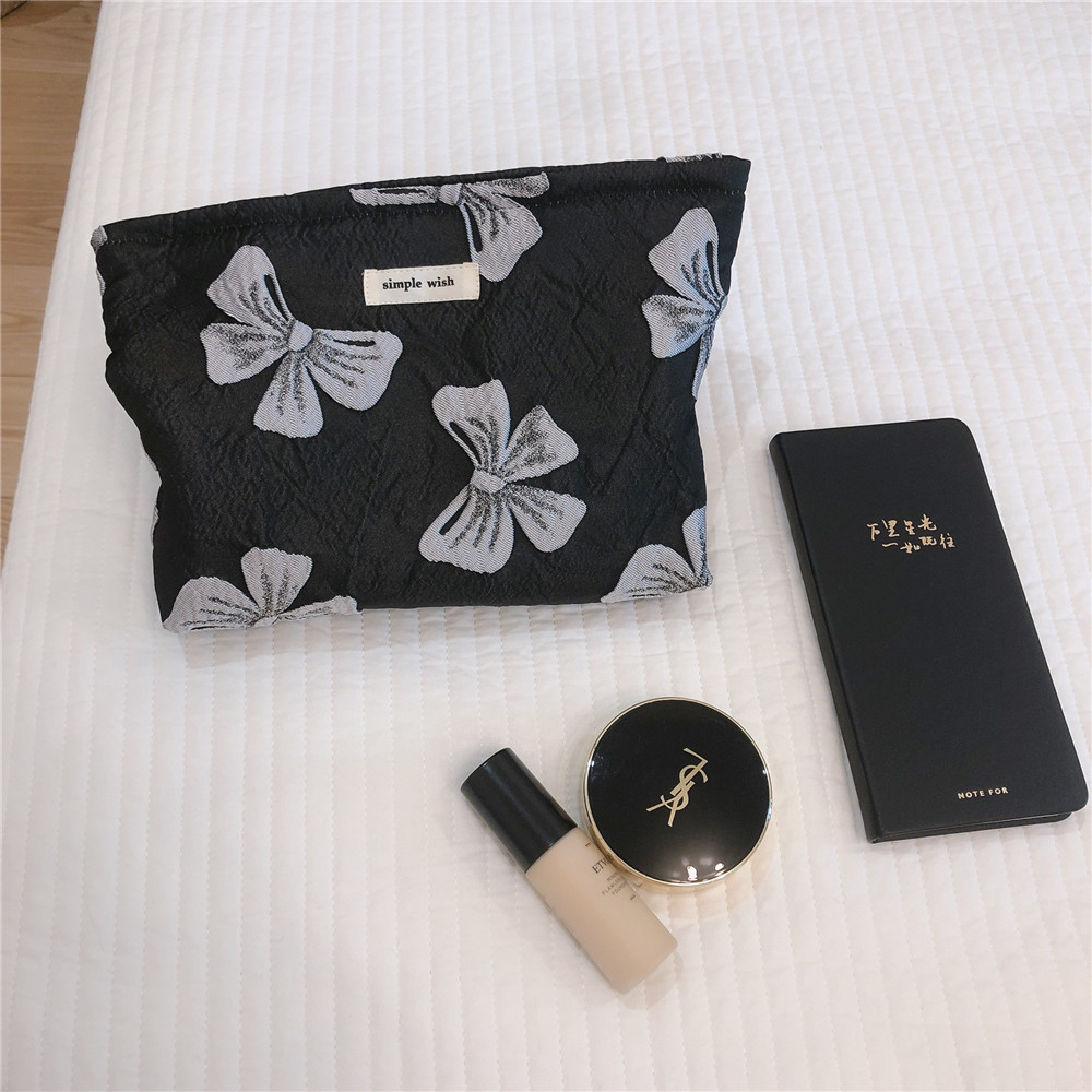 Simple Series Sweet Bow Knot Mixed Color Canvas Makeup Bags