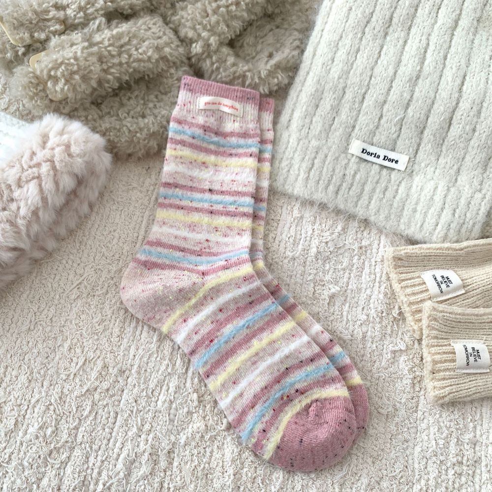 Women's Basic Stripes Plaid Color Clash Heart Wool Mid-Calf Socks