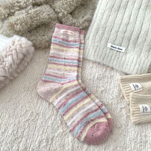 Women's Basic Stripes Plaid Color Clash Heart Wool Mid-Calf Socks h5