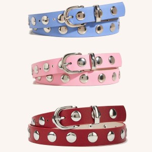Simple Series Retro Solid Color Rivet Pu Leather Belt h5 Picture3
