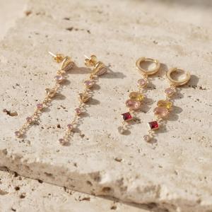 Luxurious Series Clover Geometric Shape Stainless Steel Waterproof Gold Color Zircon Women's Dangle Earrings h5 Picture3
