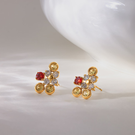 Simple Series Daily Flower Geometric Shape Stainless Steel Waterproof Gold Color Women's Stud Earrings