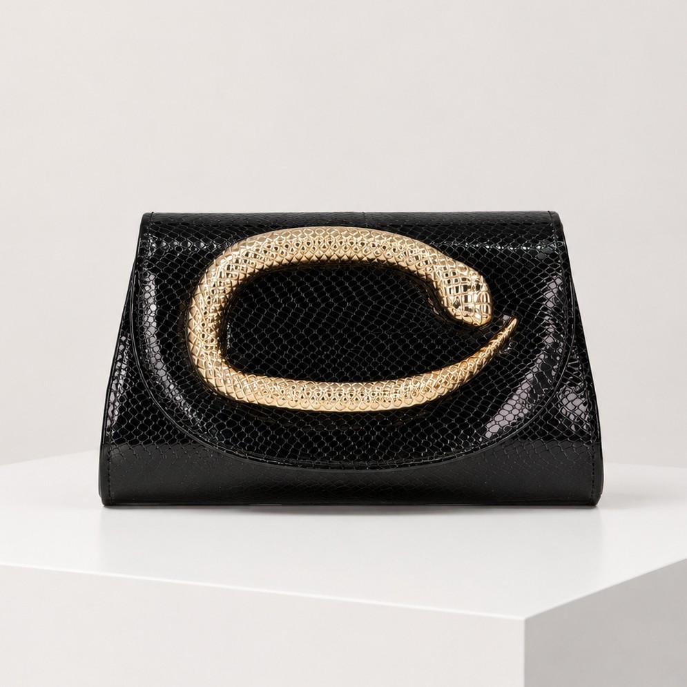 Evening Style Metal Hardware Snake Pu Women's Clutches